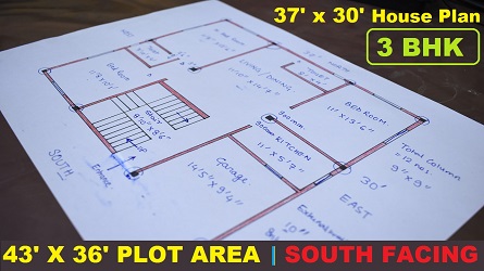 37 x 30 Ghar ka Design I 1110平方英尺住宅2022世界杯欧洲区预选赛直播平面图I Ghar ka Naksha I 3 BHK住宅平面图朝南