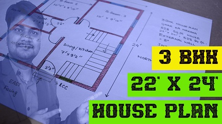 22' X 24'住2022世界杯欧洲区预选赛直播宅平面图| 3 BHK Ghar Ka Naksha | 528平方英尺住宅平面图| 22 फ़ीट X 24 फ़ीट住宅设计
