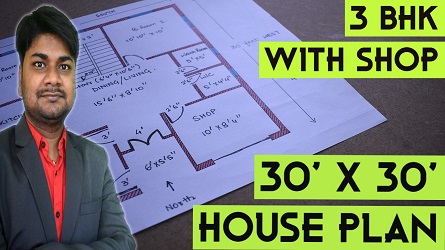 30 X 30英尺的住宅设计| 3BHK前面有商店| घर का नक्सा 30 फ़ीट X 30 फ़ीट | Ghar Ka Naksha
